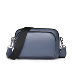 Petit sac carré bandoulière femme en cuir grainé, bleu