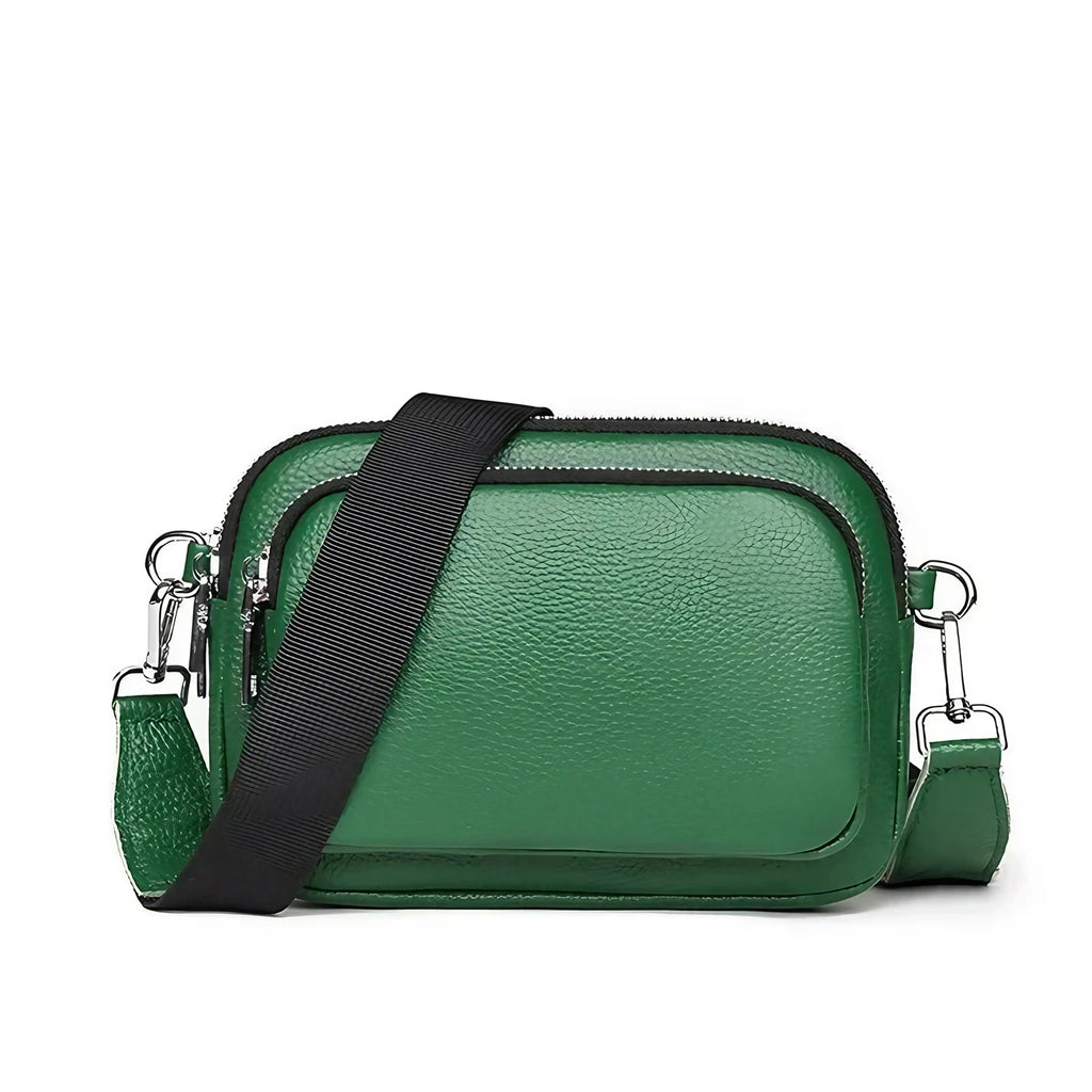 Petit sac carré bandoulière femme en cuir grainé, vert
