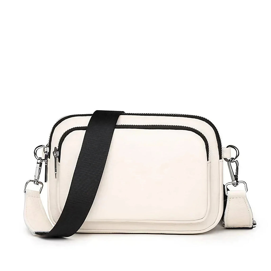 Petit sac carré bandoulière femme en cuir grainé, blanc