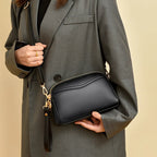 Petit sac carré femme noir mat, deux compartiments zippés