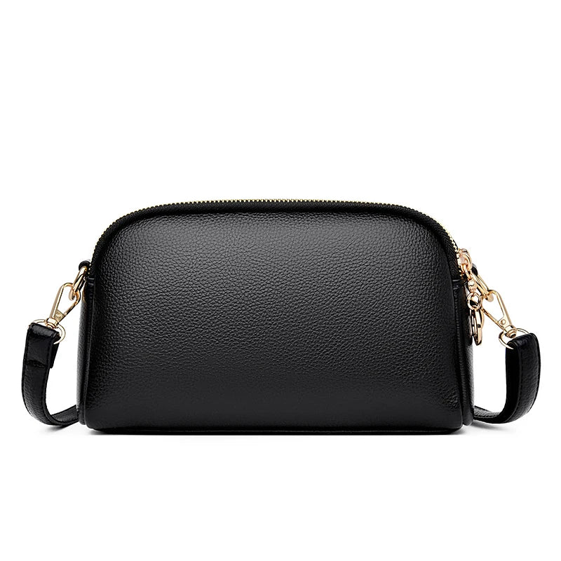Petit sac carré femme noir mat, deux compartiments zippés
