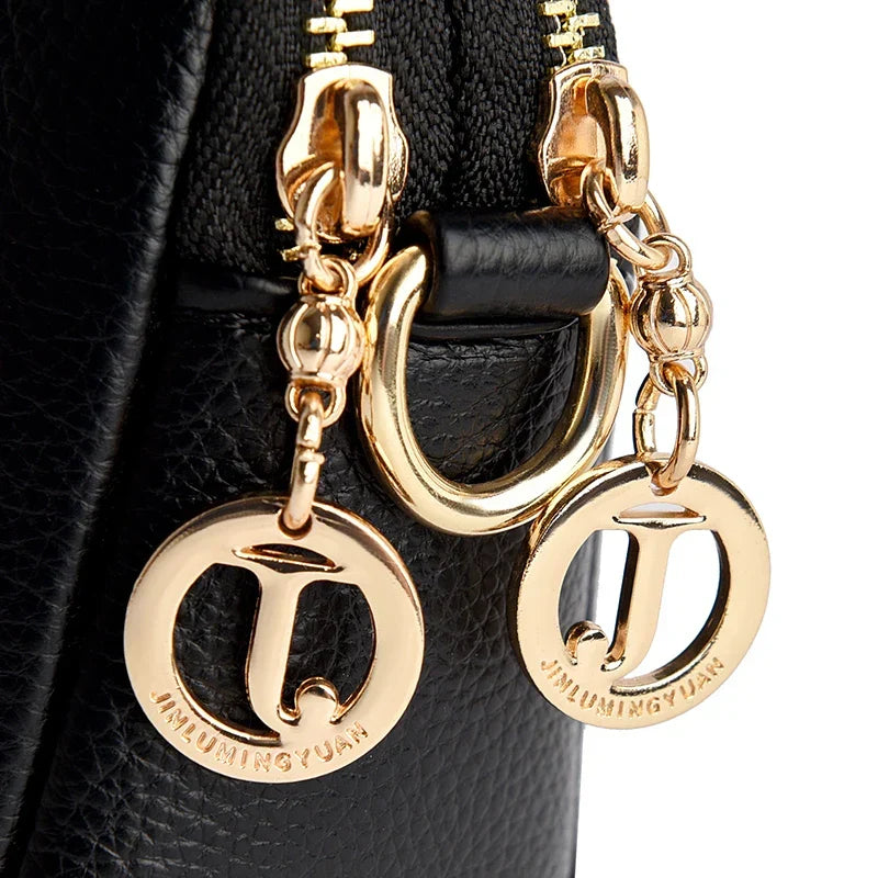 Petit sac carré femme noir mat, deux compartiments zippés