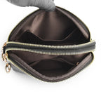 Petit sac carré femme noir mat, deux compartiments zippés