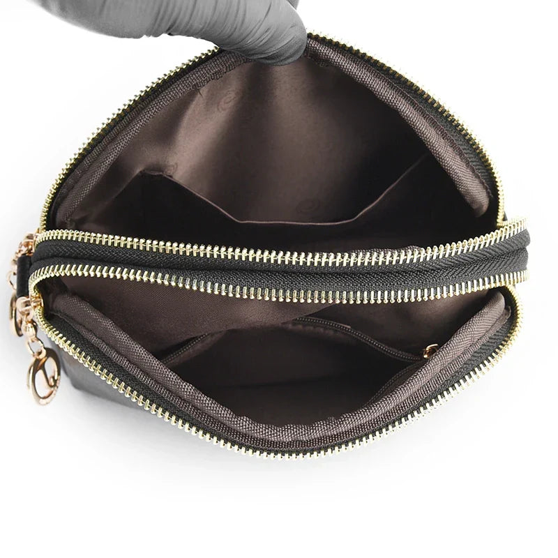 Petit sac carré femme noir mat, deux compartiments zippés