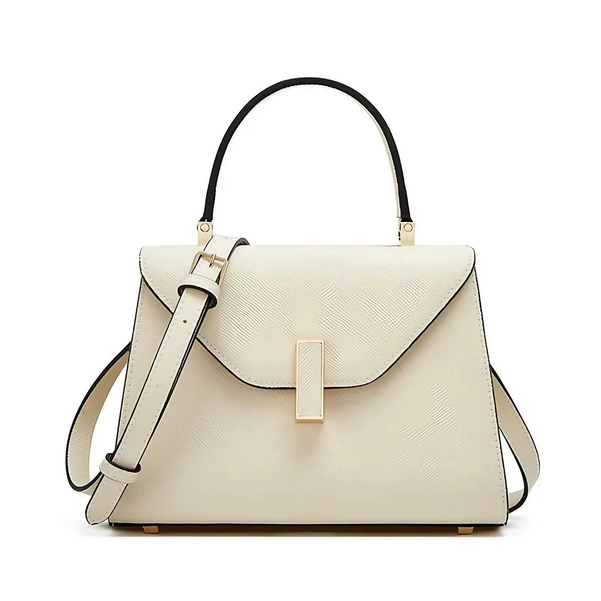 Sac bandoulière femme à rabat et loquet, huit coloris, 20 x 14 cm, écru