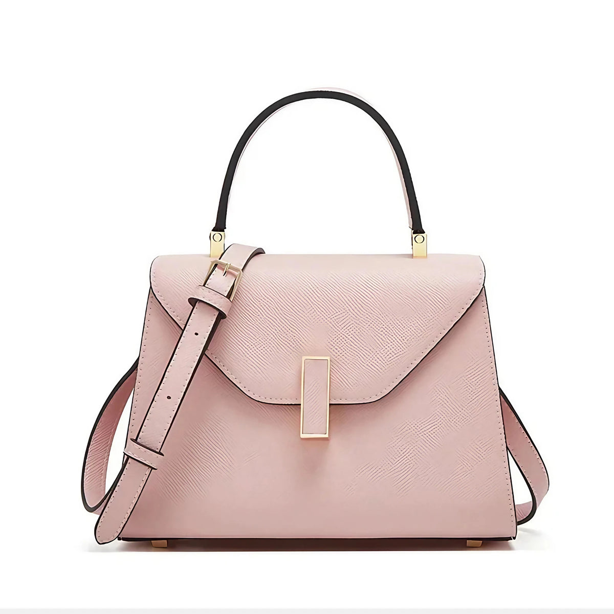 Sac bandoulière femme à rabat et loquet, huit coloris, 20 x 14 cm, rose pâle