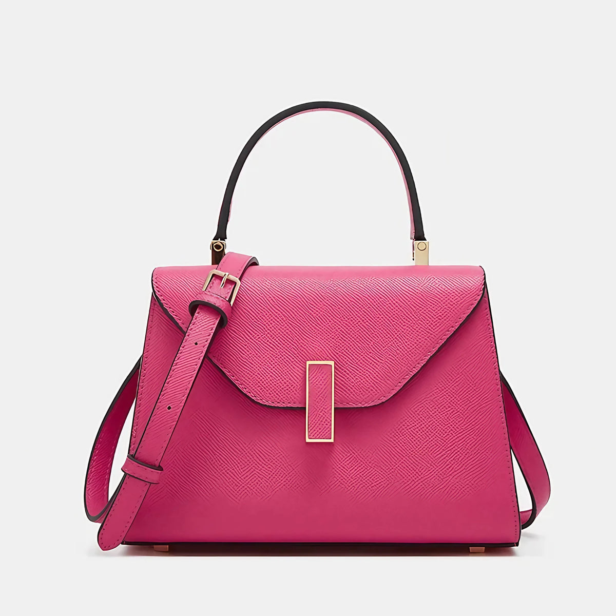 Sac bandoulière femme à rabat et loquet, huit coloris, 20 x 14 cm, fuchsia