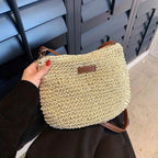 Sac bandoulière femme en paille tressée et similicuir
