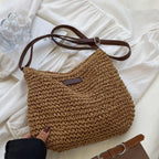 Sac bandoulière femme en paille tressée et similicuir