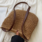 Sac bandoulière femme en paille tressée et similicuir