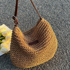 Sac bandoulière femme en paille tressée et similicuir