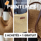 Sac bandoulière femme en paille tressée et similicuir