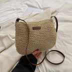 Sac bandoulière femme en paille tressée et similicuir