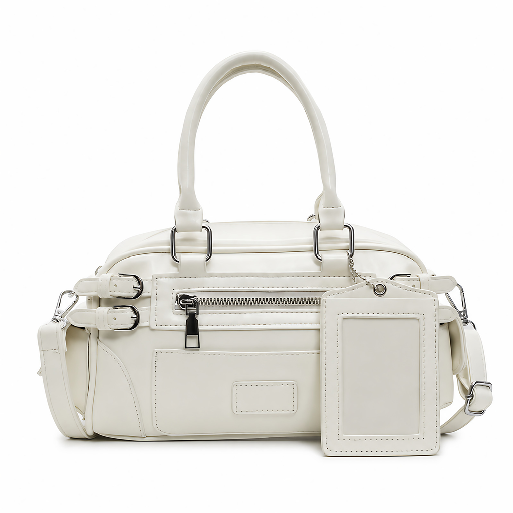 Petit sac bandoulière femme en similicuir avec porte-cartes, crème