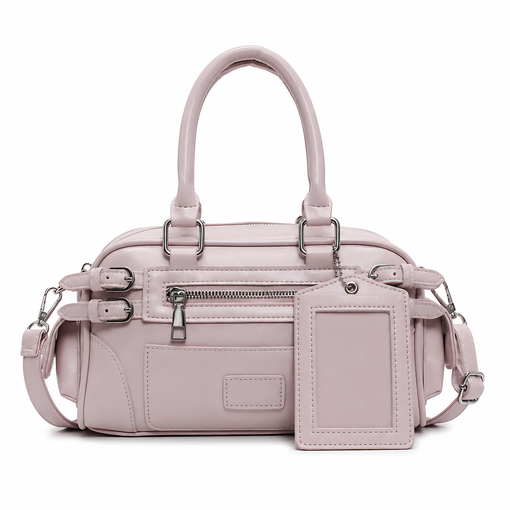 Petit sac bandoulière femme en similicuir avec porte-cartes, rose