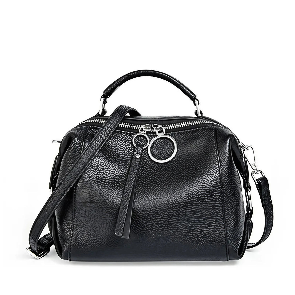Petit sac bandoulière femme en cuir, deux sangles, neuf coloris, noir