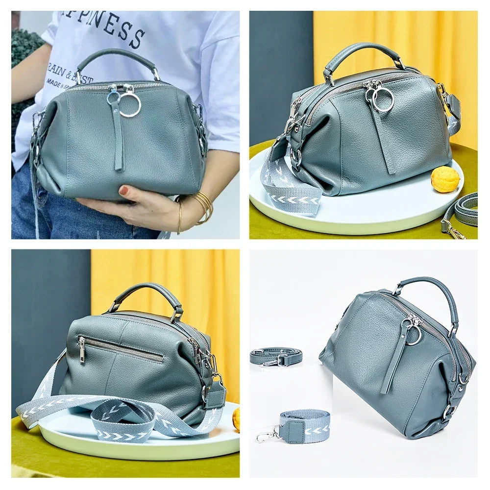 Petit sac bandoulière femme en cuir, deux sangles, neuf coloris