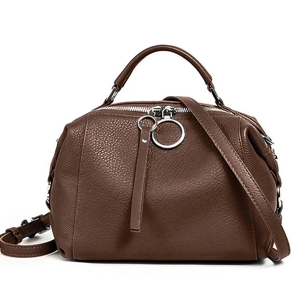Petit sac bandoulière femme en cuir, deux sangles, neuf coloris, marron foncé