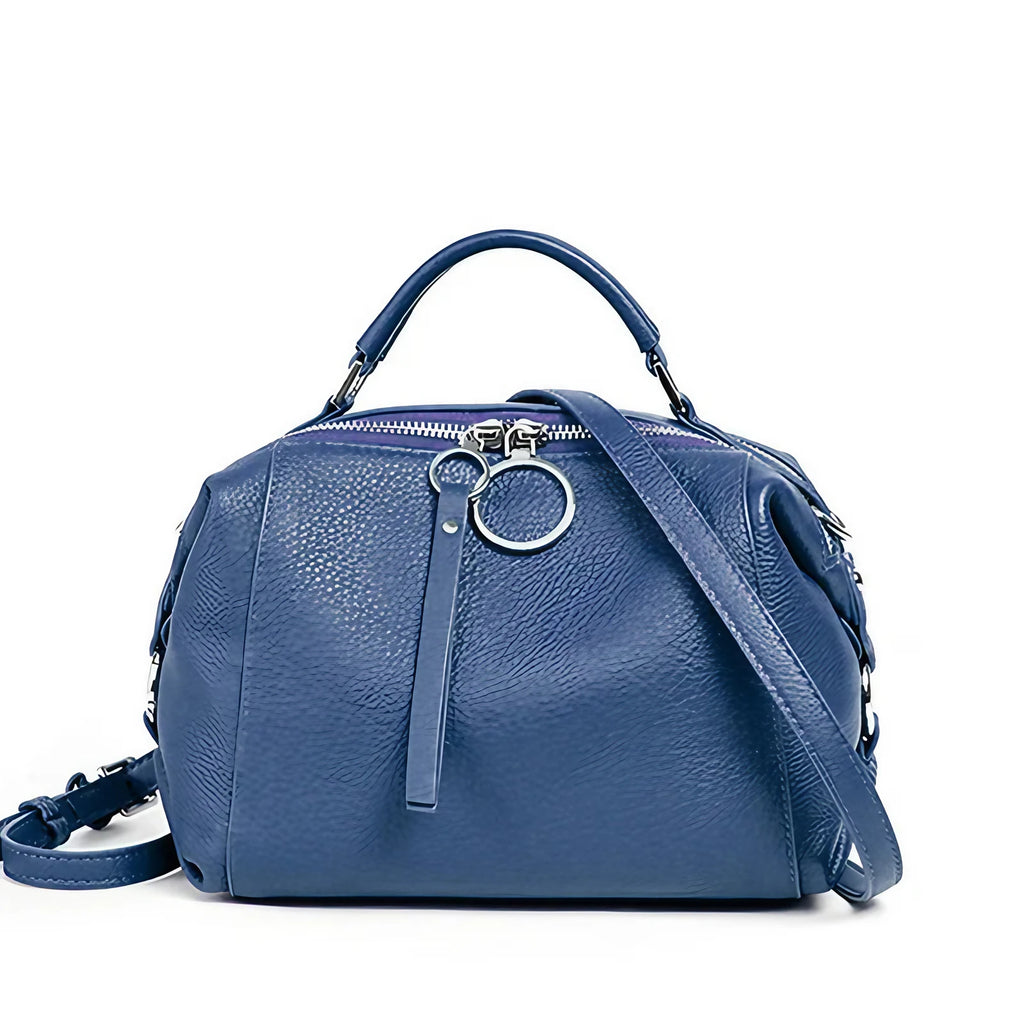 Petit sac bandoulière femme en cuir, deux sangles, neuf coloris, bleu foncé