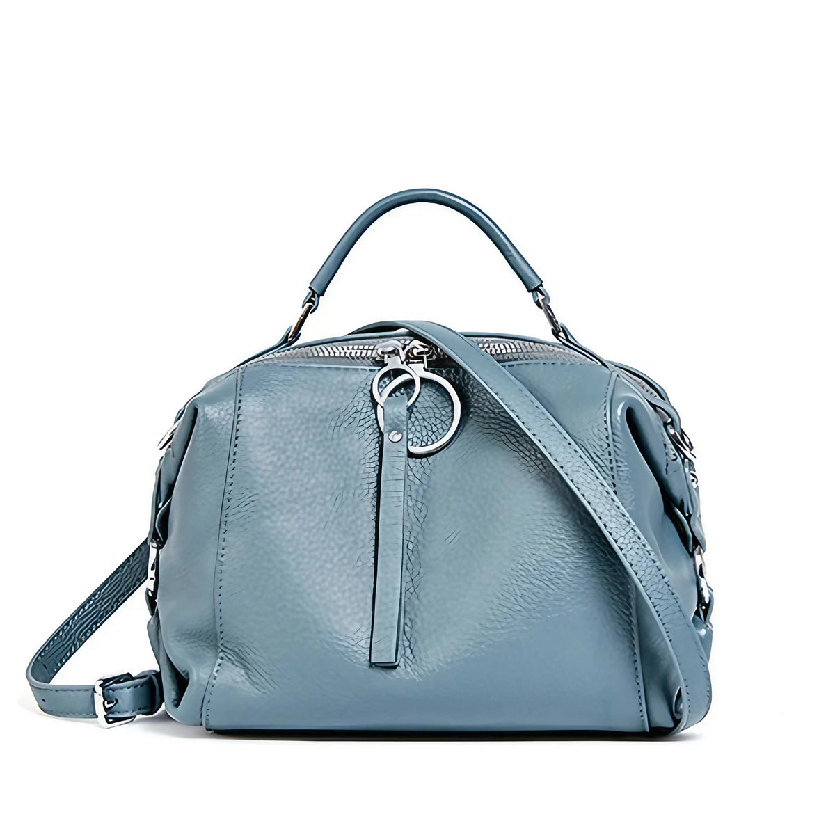 Petit sac bandoulière femme en cuir, deux sangles, neuf coloris, bleu clair