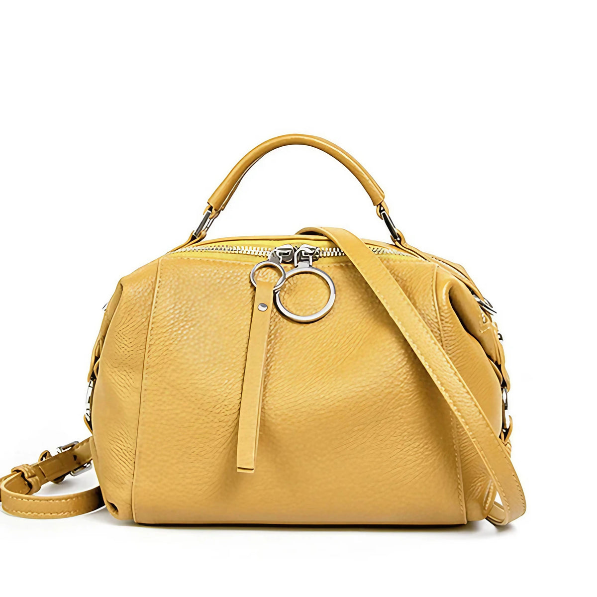 Petit sac bandoulière femme en cuir, deux sangles, neuf coloris, jaune