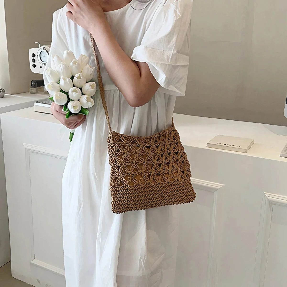 Sac bandoulière femme d'été doublé et zippé, 22 x 19 cm
