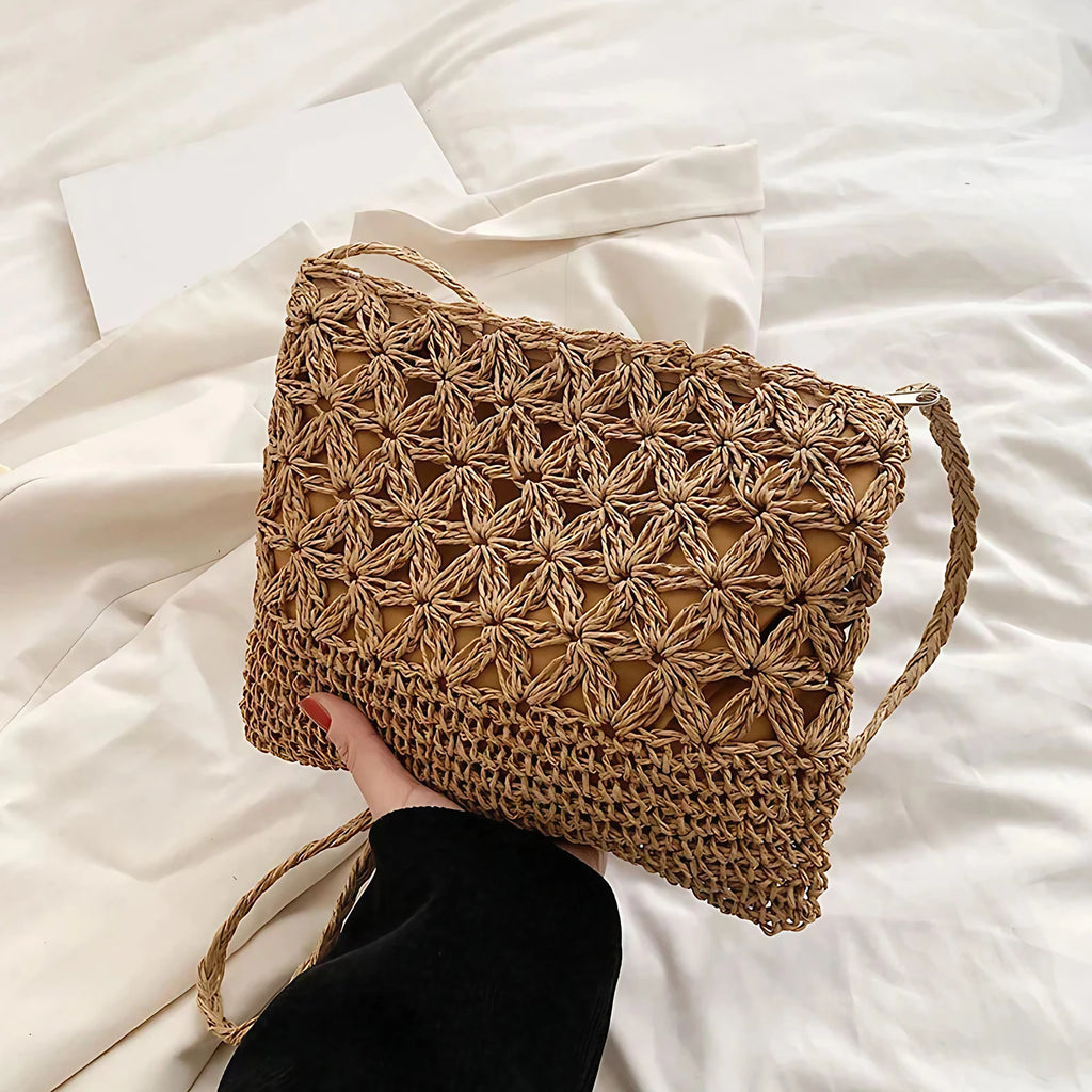 Sac bandoulière femme d'été doublé et zippé, 22 x 19 cm, marron