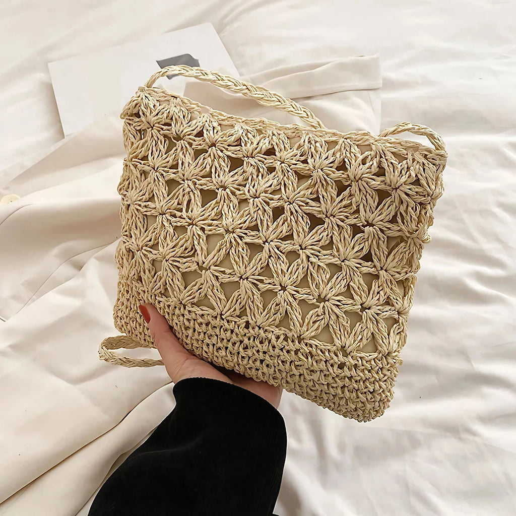 Sac bandoulière femme d'été doublé et zippé, 22 x 19 cm, beige