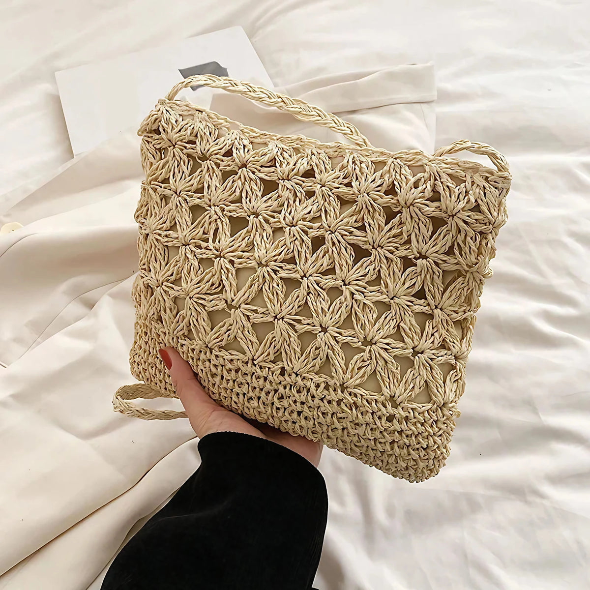 Sac bandoulière femme d'été doublé et zippé, 22 x 19 cm, beige