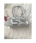 Sac à main femme argenté effet métallisé, poches à rabat et nœuds, argenté