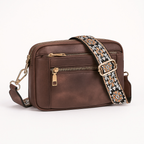 Sac bandoulière femme style bohème, sangle réglable, sept coloris, marron foncé