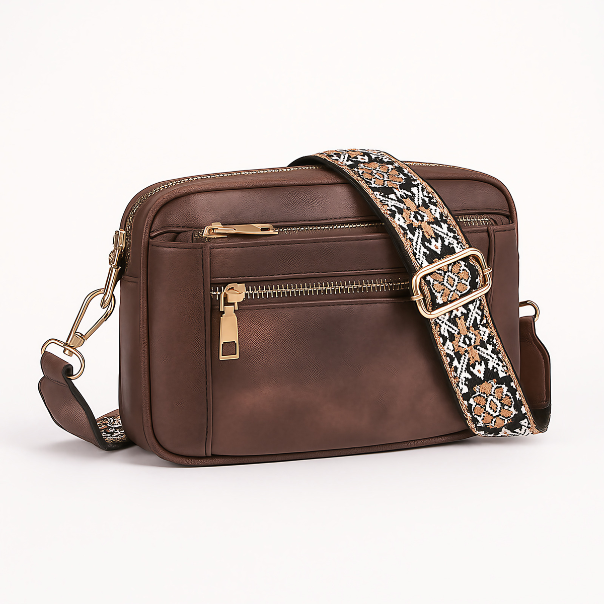 Sac bandoulière femme style bohème, sangle réglable, sept coloris, marron foncé