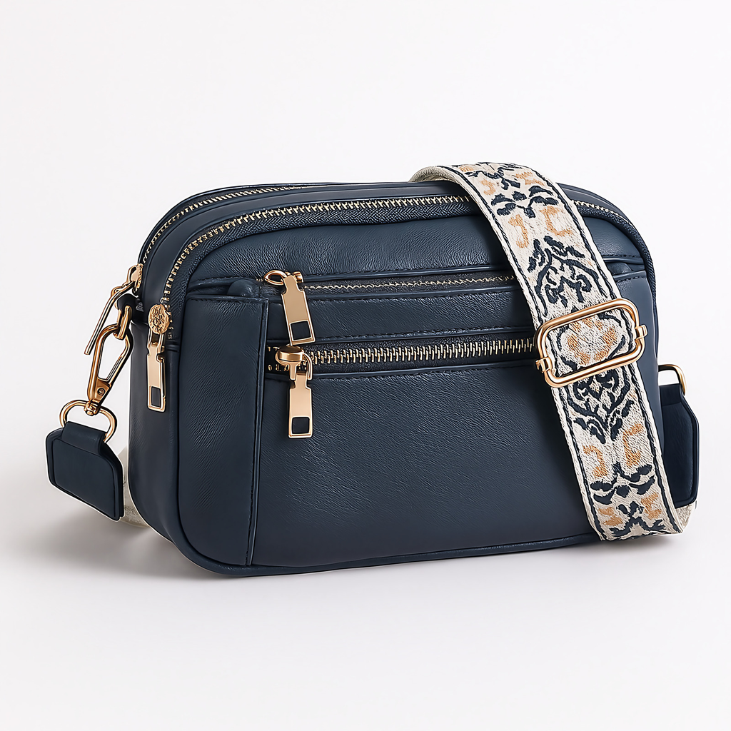 Sac bandoulière femme style bohème, sangle réglable, sept coloris, bleu foncé