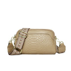 Sac effet croco femme, large bandoulière à motif baroque, beige