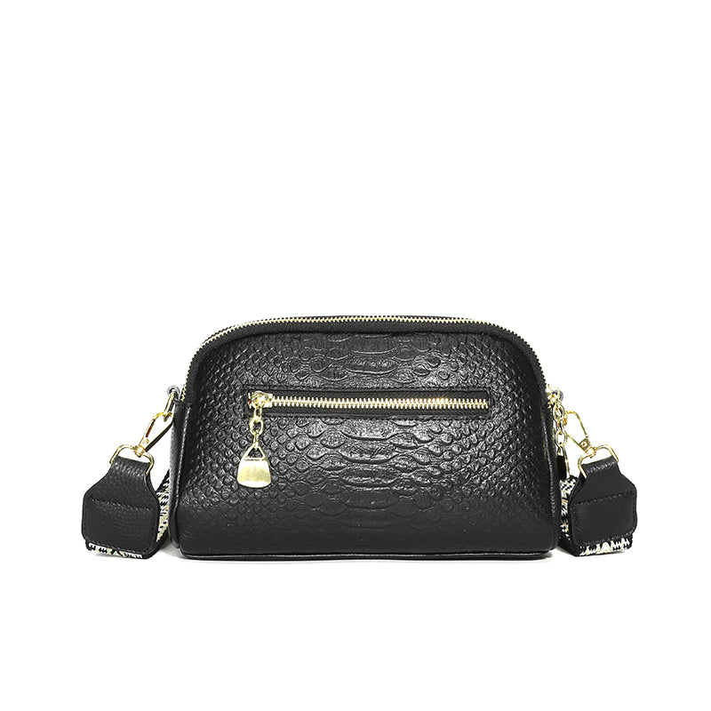 Sac effet croco femme, large bandoulière à motif baroque