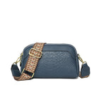 Sac effet croco femme, large bandoulière à motif baroque, bleu
