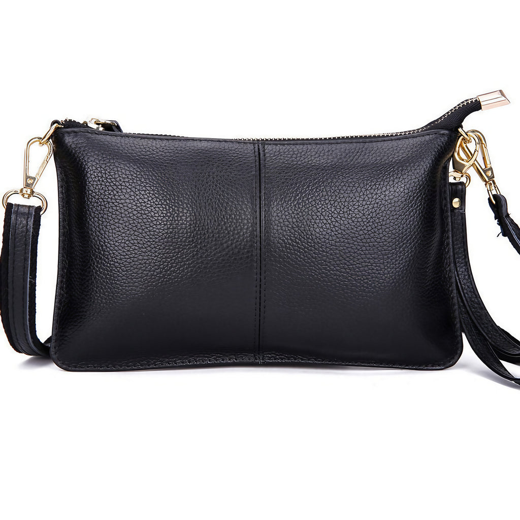 Sac bandoulière forme enveloppe en cuir grainé noir, noir