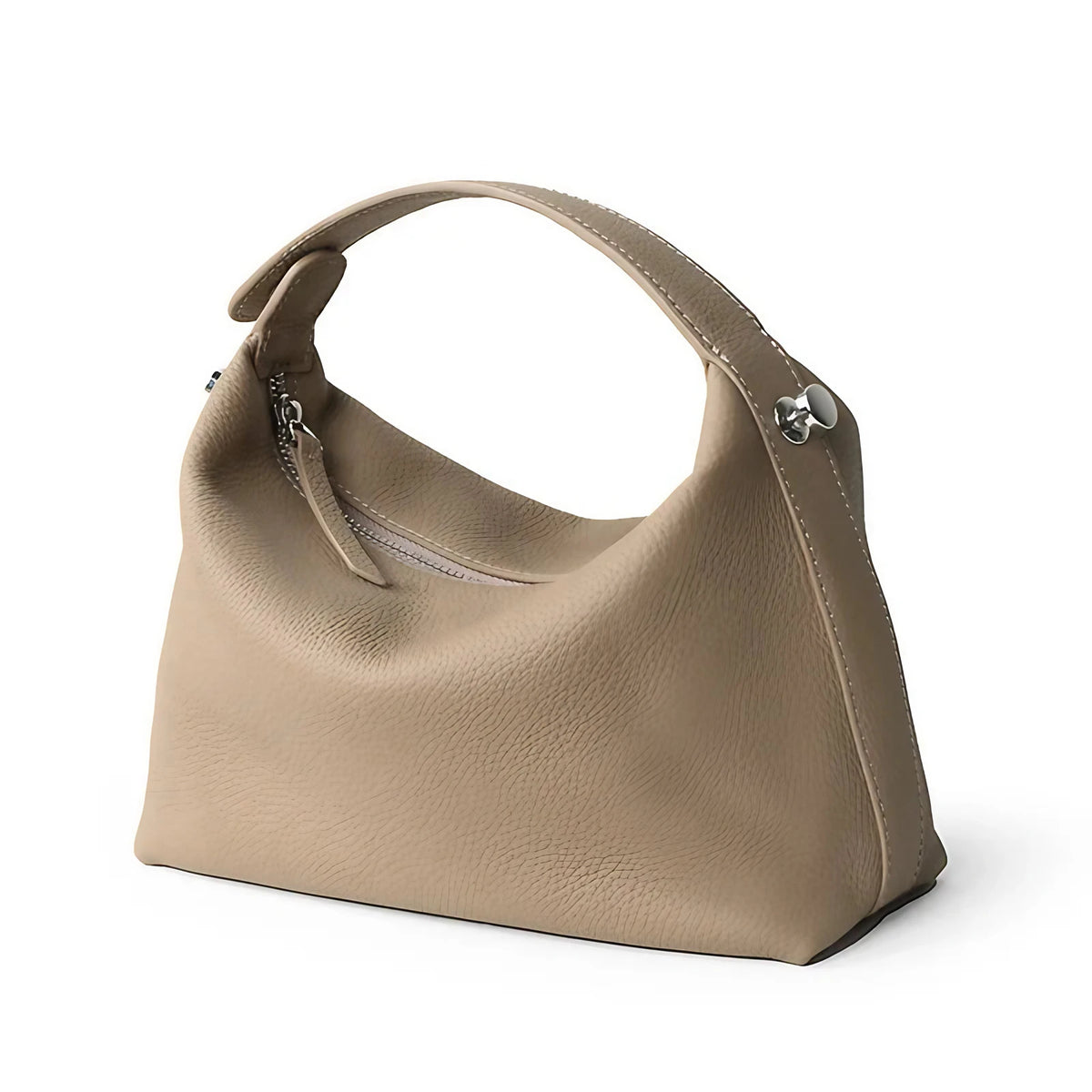 Petit sac bandoulière femme en cuir grainé, sangle amovible, gris