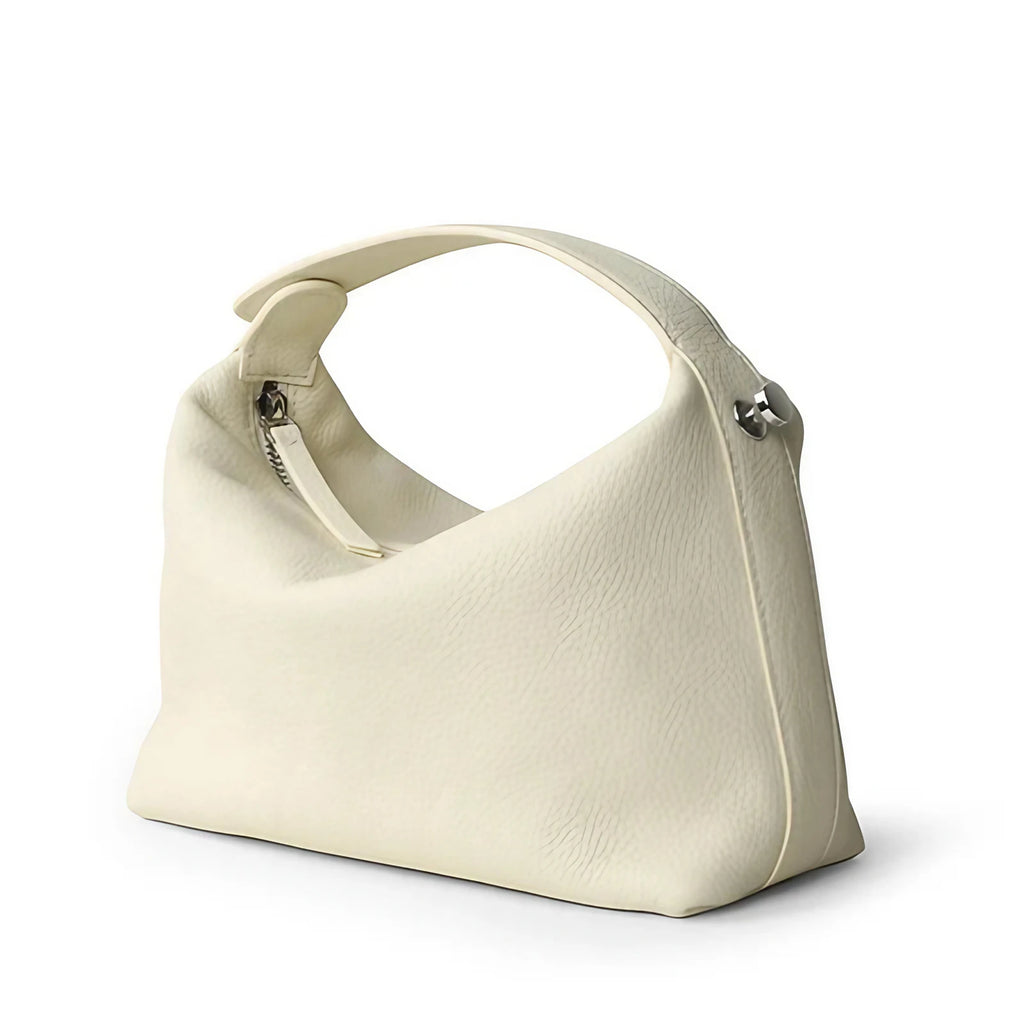 Petit sac bandoulière femme en cuir grainé, sangle amovible, blanc cassé