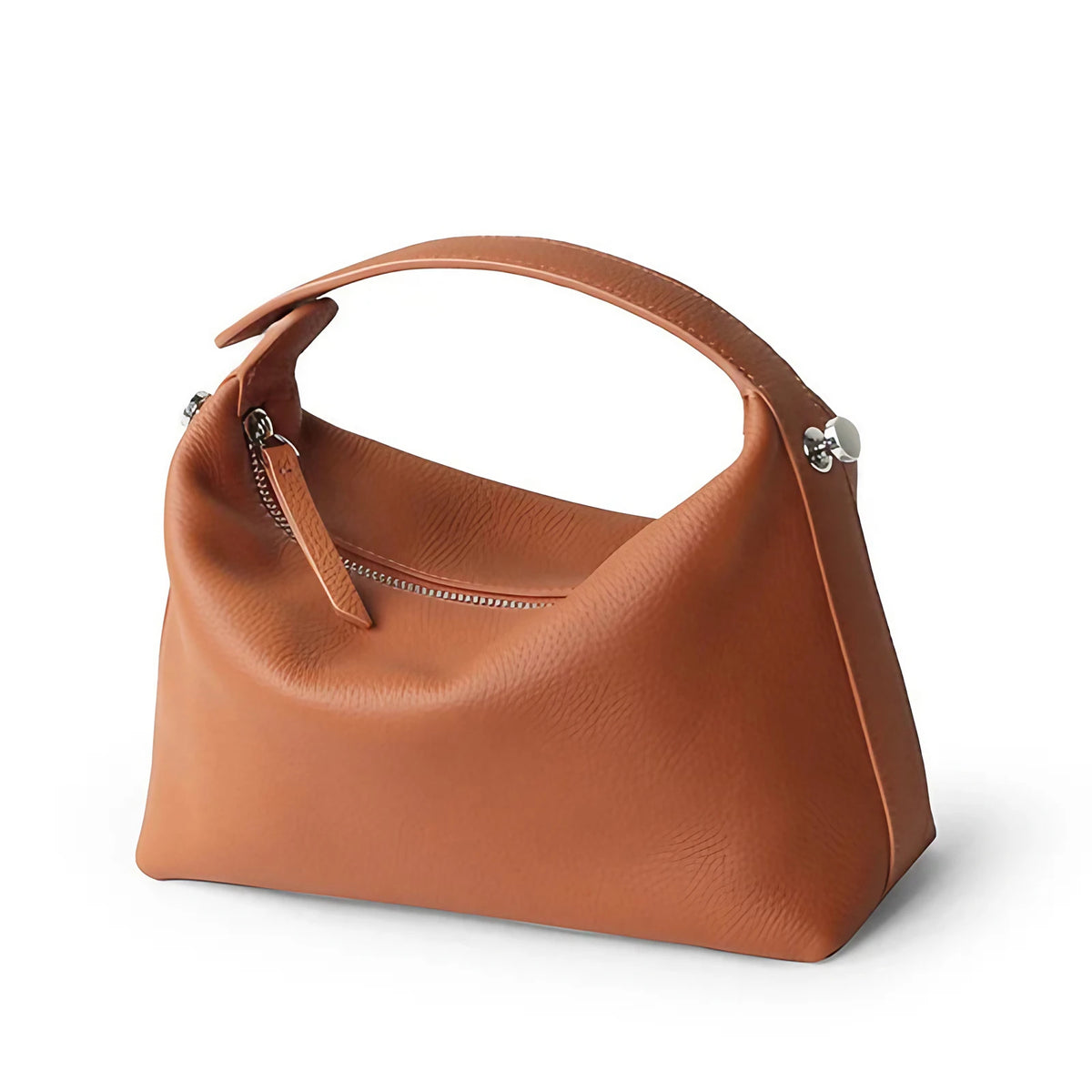 Petit sac bandoulière femme en cuir grainé, sangle amovible, caramel