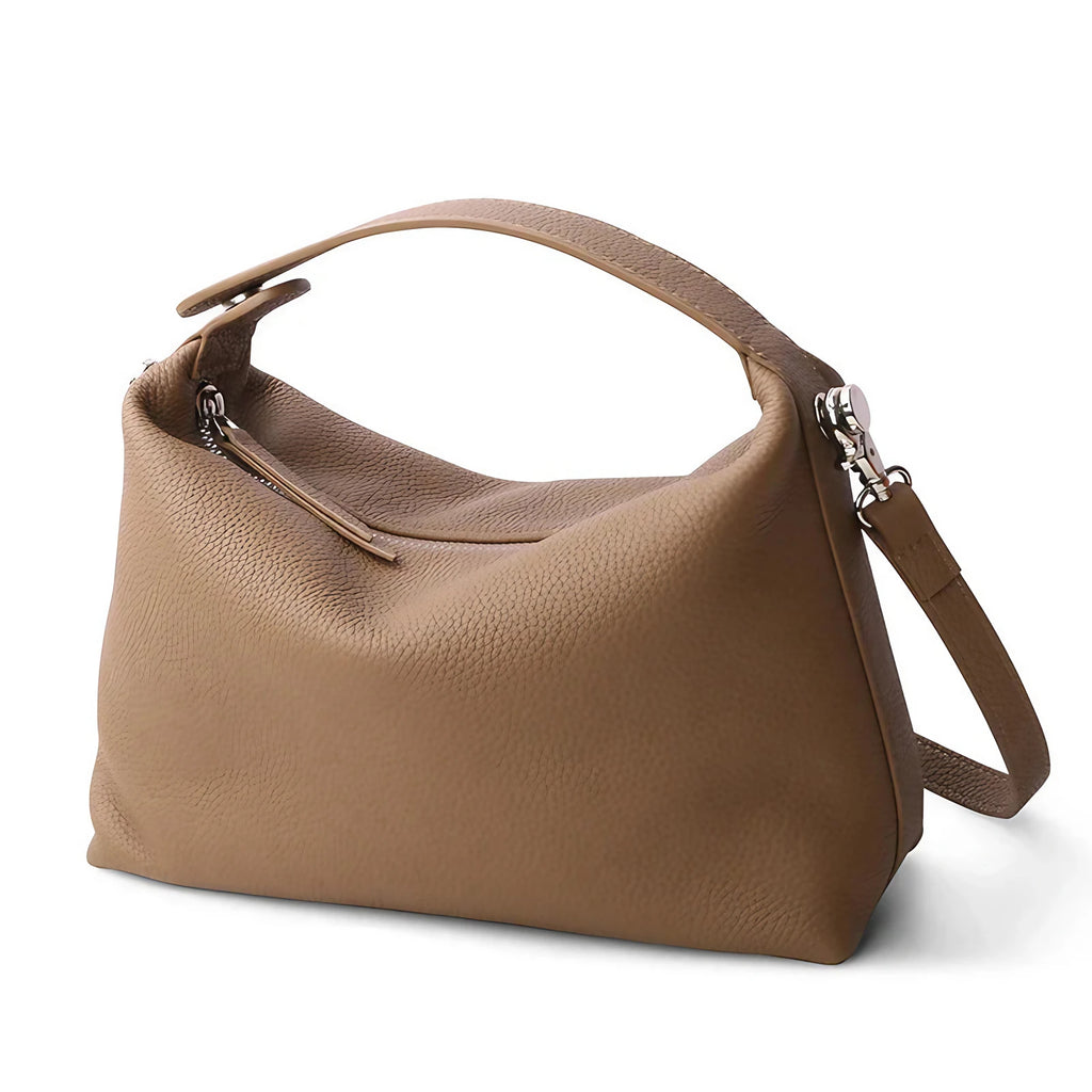 Petit sac bandoulière femme en cuir grainé, sangle amovible, taupe