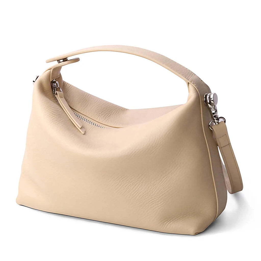Petit sac bandoulière femme en cuir grainé, sangle amovible, abricot