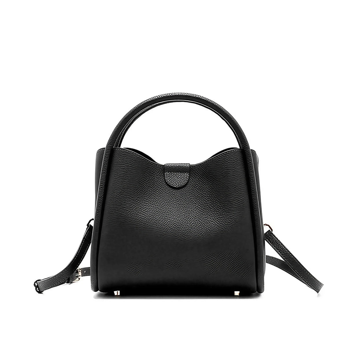 Sac bandoulière femme en cuir grainé, trois compartiments, noir