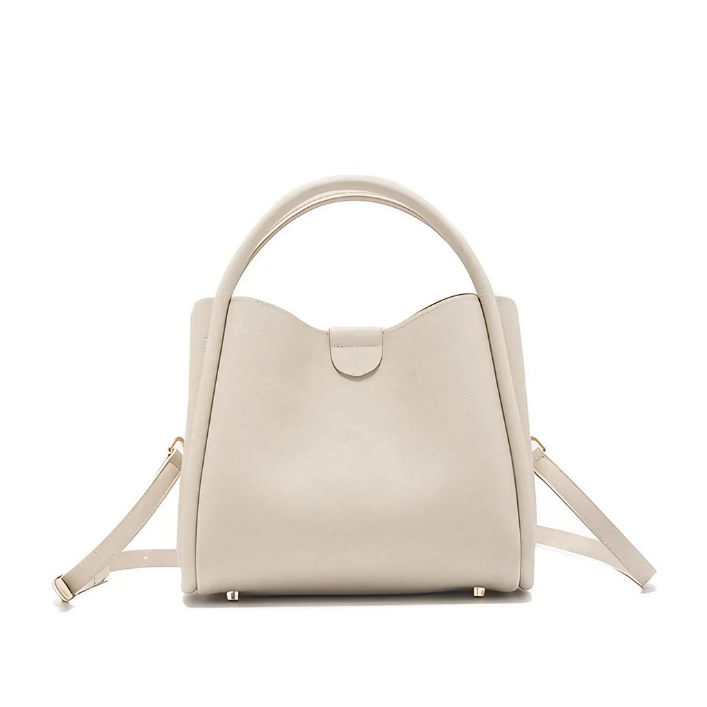 Sac bandoulière femme en cuir grainé, trois compartiments, écru