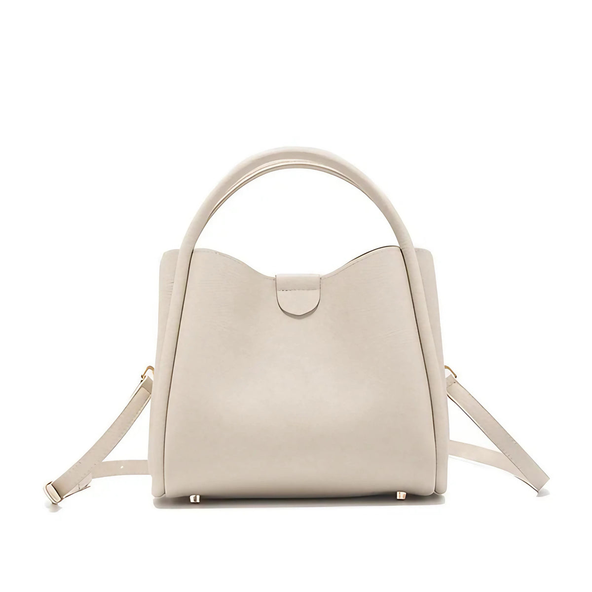 Sac bandoulière femme en cuir grainé, trois compartiments, écru