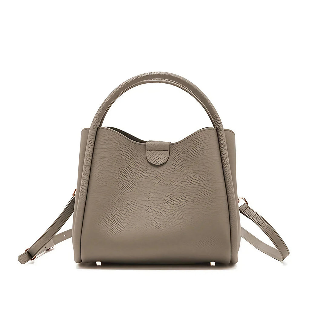 Sac bandoulière femme en cuir grainé, trois compartiments, gris