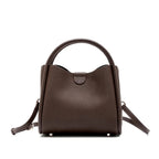 Sac bandoulière femme en cuir grainé, trois compartiments, café
