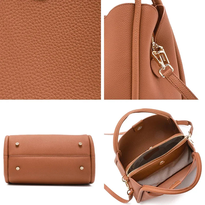 Sac bandoulière femme en cuir grainé, trois compartiments