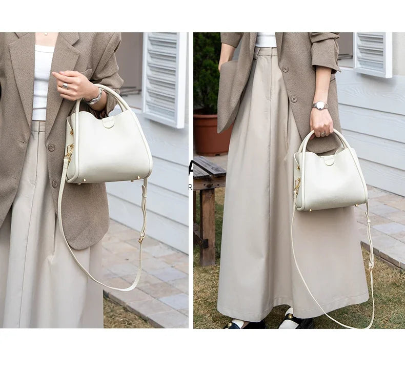 Sac bandoulière femme en cuir grainé, trois compartiments