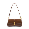 Sac bandoulière femme marron en cuir fendu, rabat à loquet doré, marron